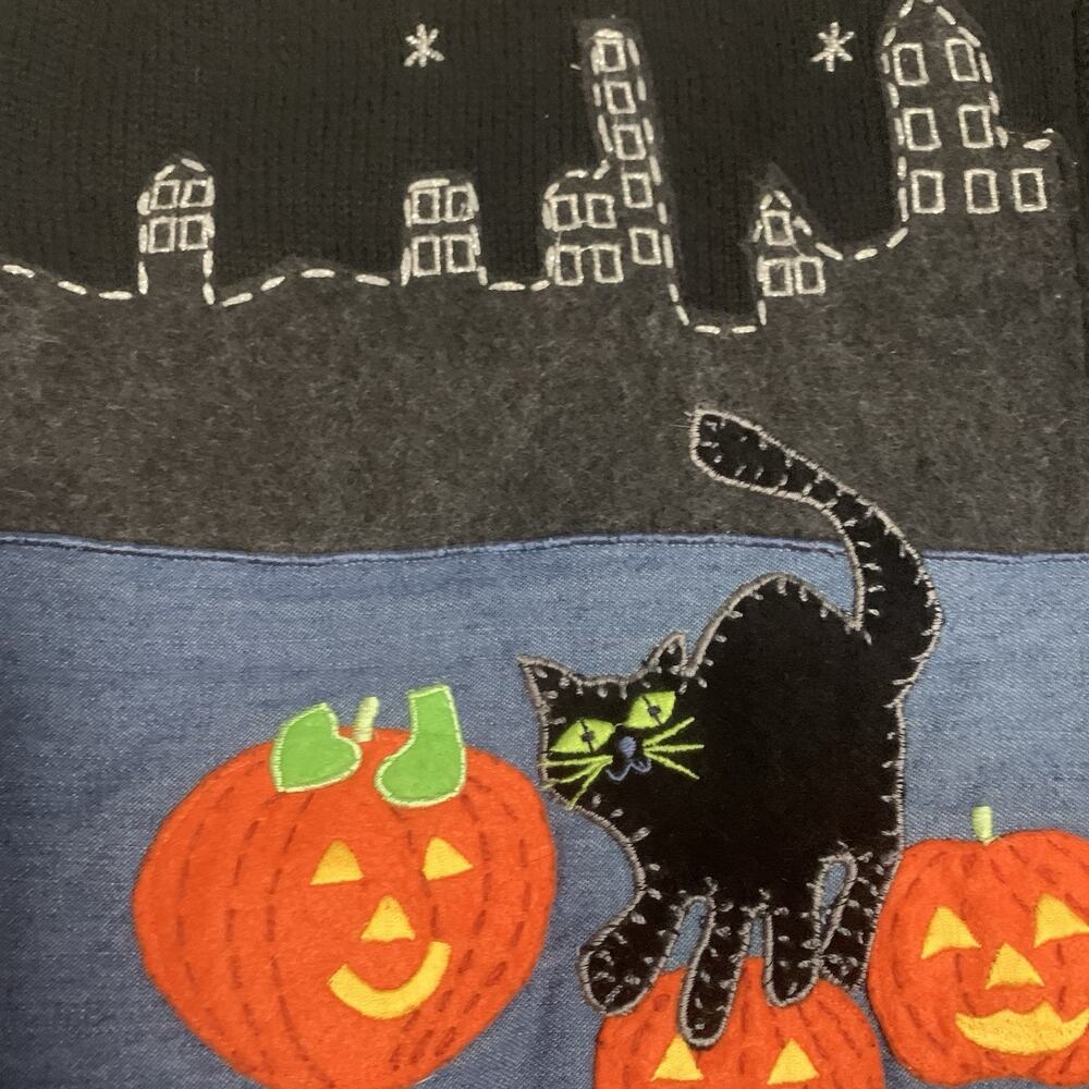 Vintage White Stag Halloween Sweater Vest XL Black Cat Pumpkin Witch Moon Zip Up - Picture 5 of 7
